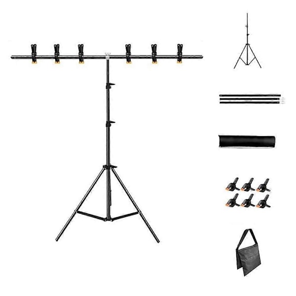 2 x 2m T-Typ Stativ Bakgrundsstöd Kit med Fyrkantig Sandsäck för Foto/Video Studio