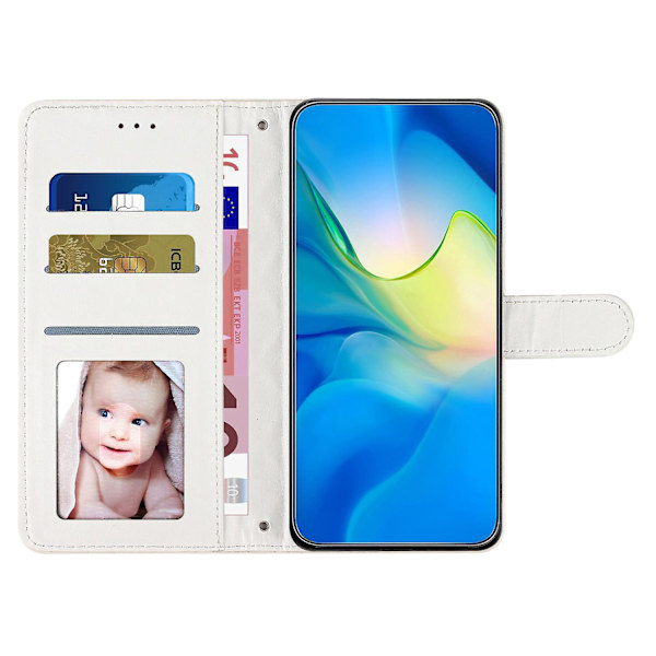 Stødsikkert Rhombus Syning Læder Etui med Pung og Støttefod til iPhone 15 Pro White