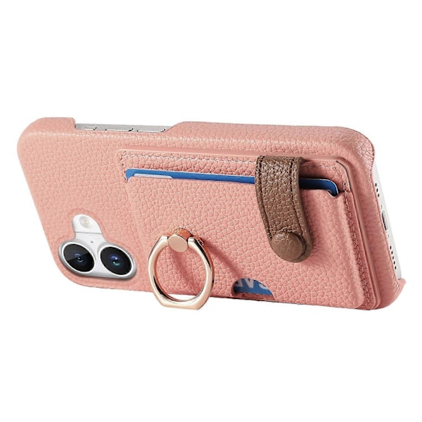 Y2 Fodral till iPhone 16 med Ringhållare, Ställ, Kortfack, Läder Skal - Date Apricot Multicolor Pink