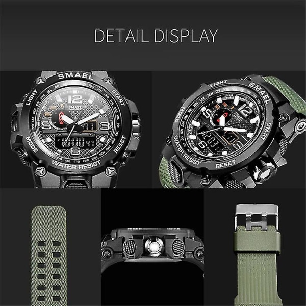Smael 1545 LED Dual Display Herre Sportsur Elektronisk Quartz 10