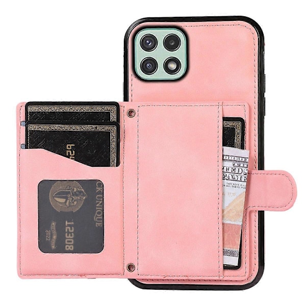 För Samsung Galaxy A22 5G Rhombus Grid Telefonfodral TPU+PU Läder Ställ Skal Multicolor Rose Gold