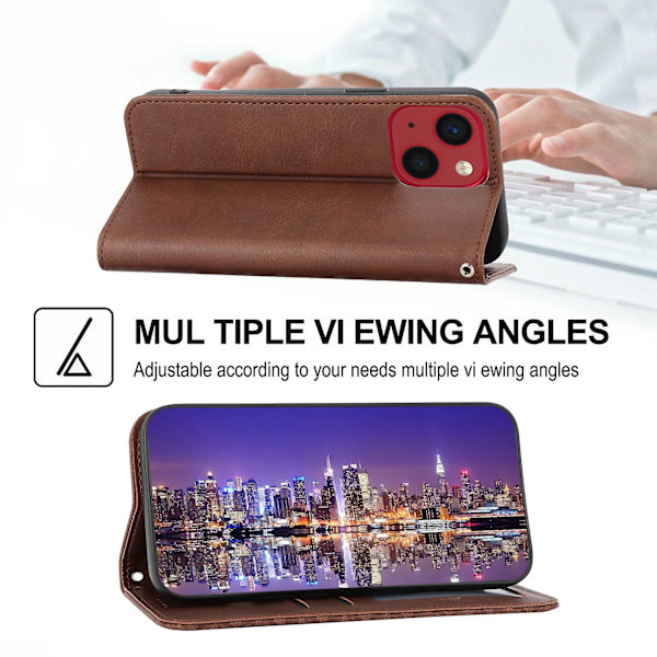 För Iphone 14 anti-scratch Kalv Texture Magnetisk Plånbok Pu Case Imprinted Rhombus Mönster Stand Cover med rem Brown