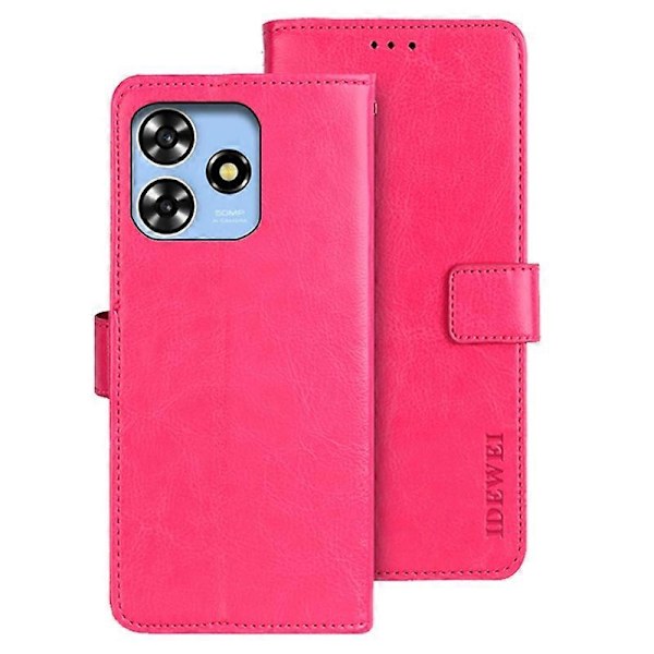 IDEWEI Folio Flip Læder Wallet Case med Crazy Horse Tekstur til ZTE Blade V50 Design 4G Multicolor Rose