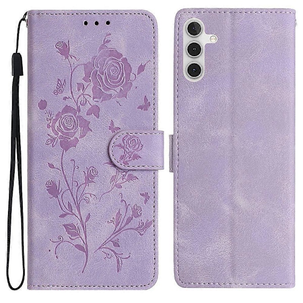 Til Samsung Galaxy A54 5G Wallet Case Rose Mønster Præget Læder Flip Stand Telefon Cover Multicolor Light Purple