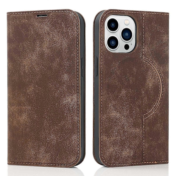För iPhone 14 Pro Max Fodral PU Läder RFID-blockerande Magnetiskt Självabsorberande Skydd Multicolor Light Brown