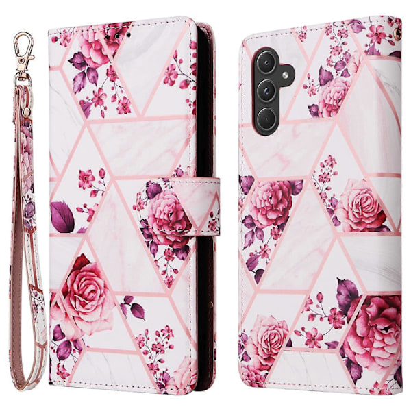 För Samsung Galaxy A55 5G Fodral Lackat Läder Flip Plånboksfodral Marmormönster Multicolor Rose Gold