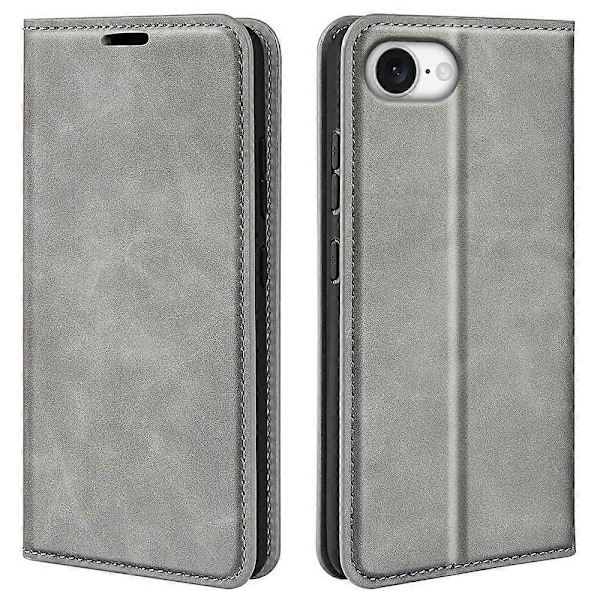 Til iPhone 16e Etui Skin Touch Læder Wallet Telefon Cover- Multicolor Grey