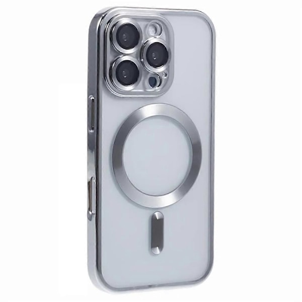 Magnetiskt skal för iPhone 16 Pro Max, fullt skydd, elektropläterat TPU-skal med härdat glas Multicolor Silver