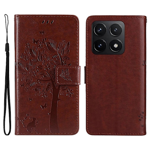KT Imprinting Flower Series-3 Fodral till Xiaomi 14T Katt Träd Mönster Flip Läder Telefonskal Multicolor Style H