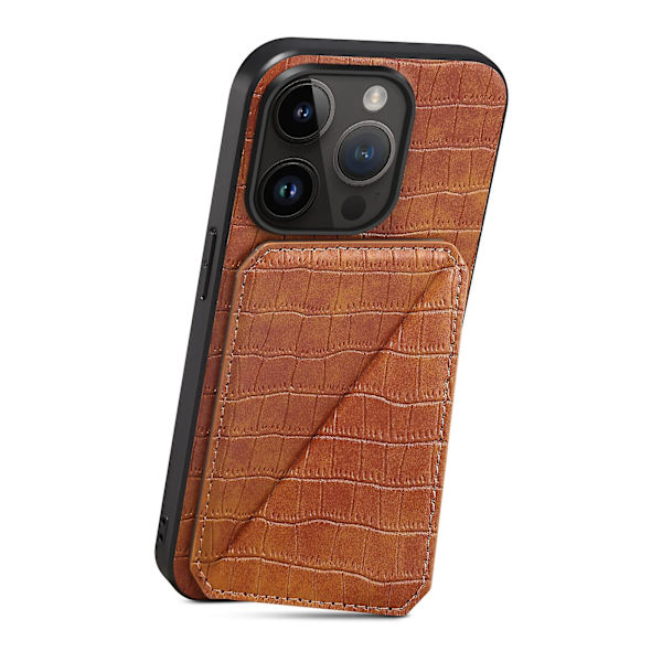 Pc + Tpu+ Pu Läder Phone case För Iphone 13 Pro Crocodile Texture Korthållare Stand Cover Brown