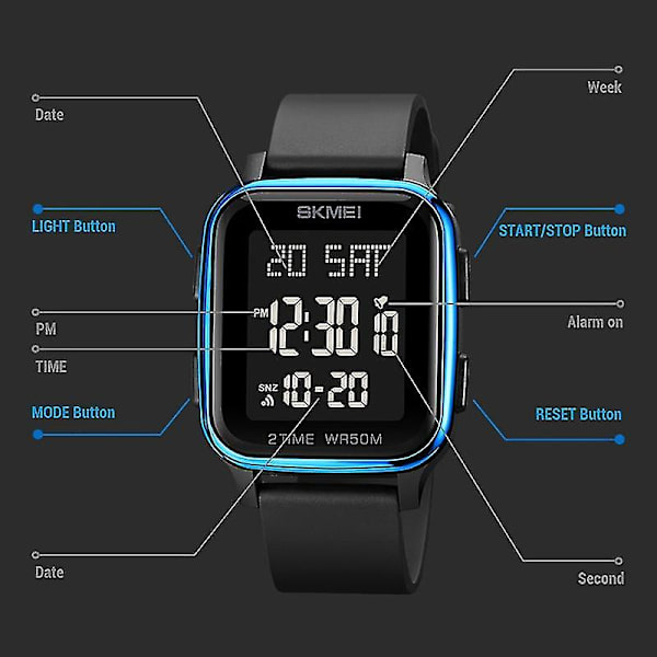 Skmei 1858 Square Digital Dual Display Watch Blue