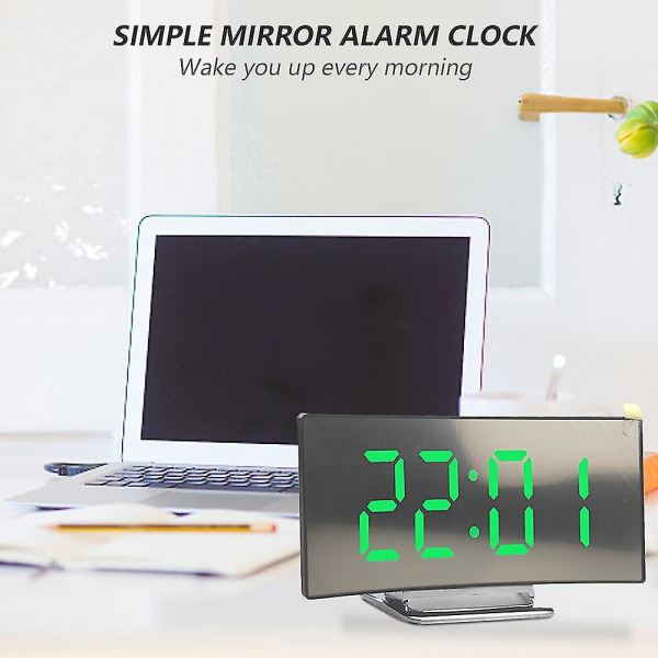 Digital väckarklocka, stor spegel-LED-klocka med dubbla USB laddningsportar, enkel snooze-funktion, studentväckarklocka Creative Digital Clock