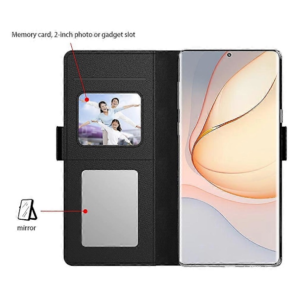 Til ZTE Blade V70 Etui Stand PU Læder Telefon Cover Kortholder Spejl Multicolor Black