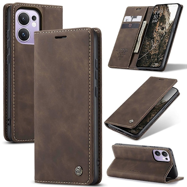 Til Oppo Reno13 F 4G/Oppo Reno13 F 5G Wallet Case CASEME 013 Series PU Læder Telefon Cover Stativ Multicolor Coffee
