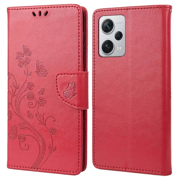 För Xiaomi Redmi Note 12 Pro+ 5G Ställ Telefonfodral PU Läder Blomma Fjäril Präglat Plånboksfodral Multicolor Style E
