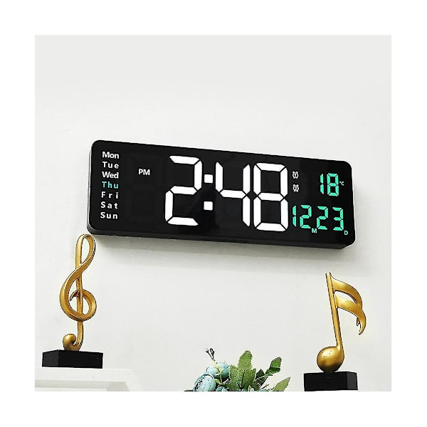 16-tommer LED Digital Display Væg Ur Temperatur og Fugtighedsdisplay Europæisk Væg Ur Timer C Black