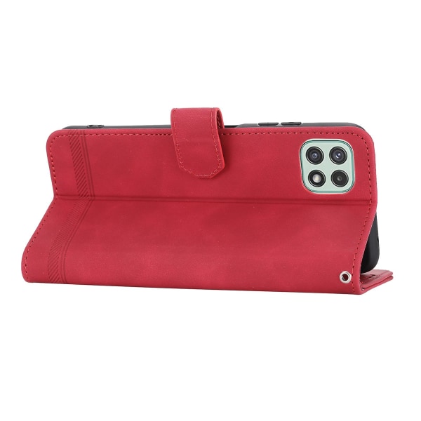 Dierfeng Df-03 Stand Phone case För Samsung Galaxy A22 5g (eu-version), Linjer Imprinted Pu-läder cover Red