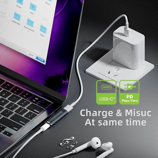 UC-075-PD Typ-C till 3,5 mm Ljud DAC AUX Musik + 100W PD Ström CS201 Chip Adapter för Laptop Tablet P