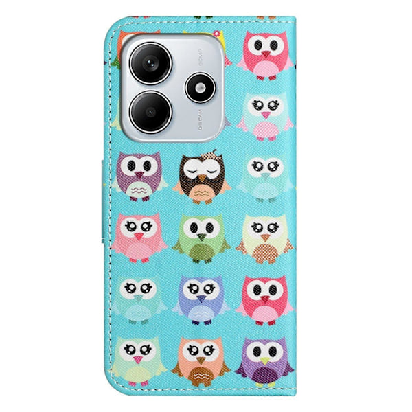 Til Xiaomi Redmi Note 14 4G Etui Mønstertryk Kryds Tekstur Læder Telefon Cover Multicolor Owls