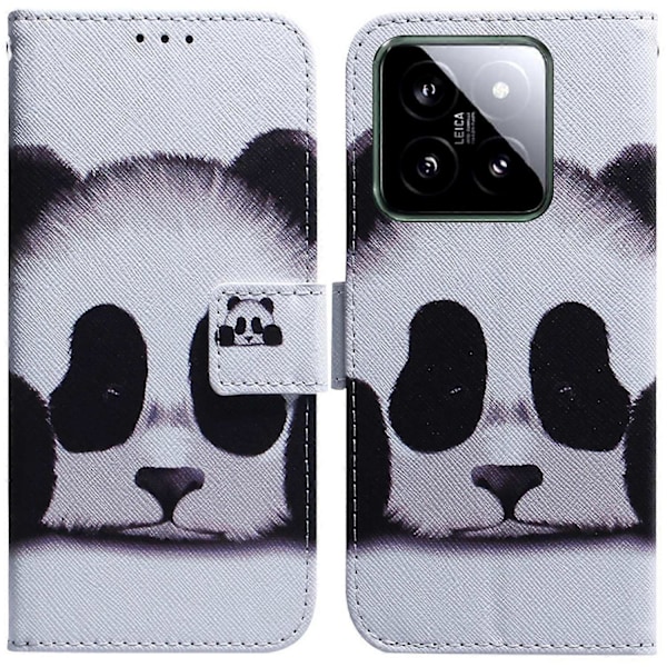 Läderfodral med mönstertryck för Xiaomi 14, plånboksfodral Multicolor Panda