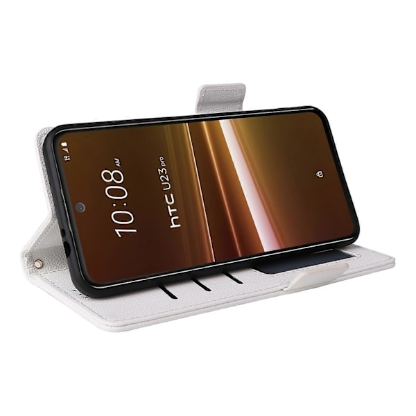 Telefoncover til HTC U23/U23 Pro 5G Litchi Tekstur Wallet Stand PU Læder Cover - Grå Multicolor White