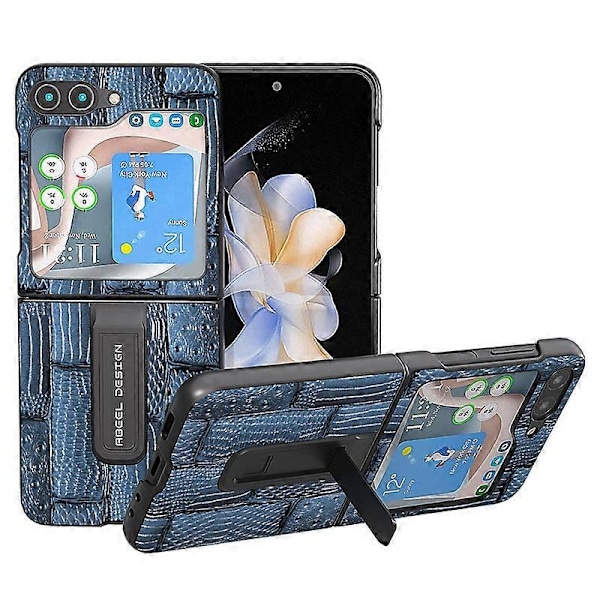 Samsung Galaxy Z Flip5 5G Mahjong -kuvioinen jalustakotelo aitoa lehmännahkaa + PC-puhelinkotelo Multicolor Style B