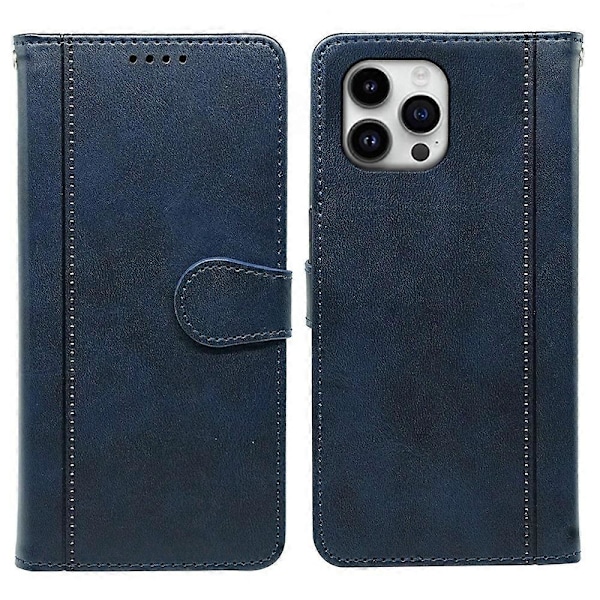 Kalveskinds tekstur læder etui med stativ i bogstil til iPhone 16 Pro Max Multicolor Style D