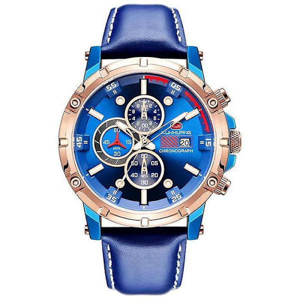 Chronograph vattentät läderarmbandsur för män