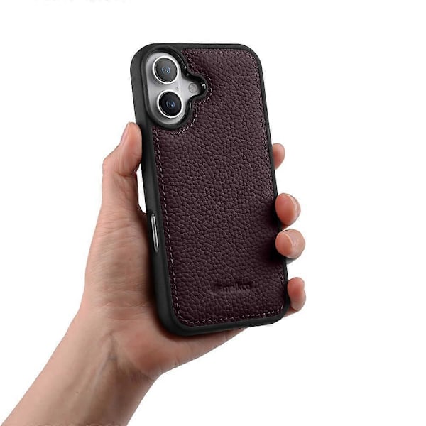 MELKCO Skal för iPhone 16 Plus Äkta Läderklätt PC-Mobilskal - Grön Multicolor Purple