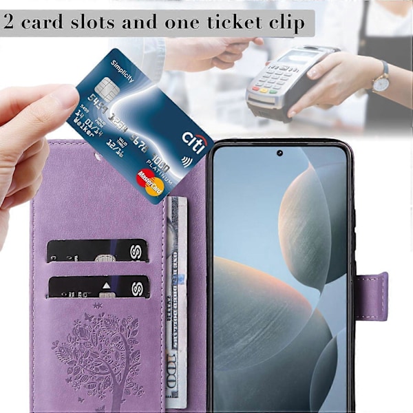 KT Imprinting Flower Series-3 til Xiaomi 14T Etui Katte Træ Mønster Flip Læder Telefon Cover Multicolor Style C