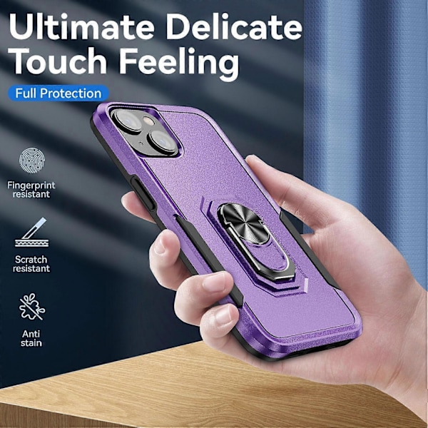 iPhone 15 PC+TPU Iskunkestävä Suojakuori Pudotussuojaava Puhelinkotelo Sormuksella ja Jalustalla Multicolor Style I