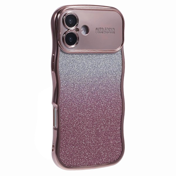 För iPhone 16 Skal Gradient Glitter TPU Telefonfodral med Elektropläterad Krullig Ram Multicolor Style C