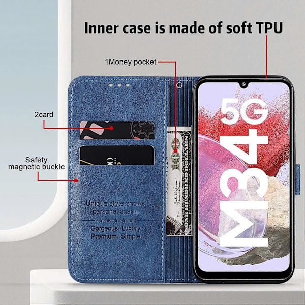 För Samsung Galaxy A34 5G Fullständigt Skydd Enfärgat PU Läder Plånboksfodral Mobiltelefon Ställ Skydd Multicolor Style C