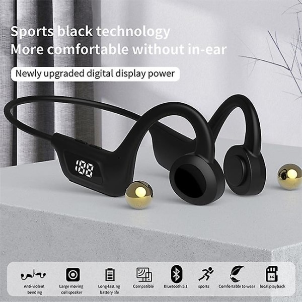 Trådlösa Bluetooth hörlurar, Trådlöst headset med benledning, vattentäta dammtäta sporthörlurar för träning och löpning, jogging, 5 timmars speltid,
