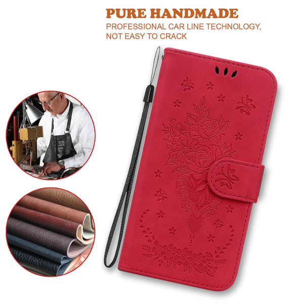 Til Samsung Galaxy S23 Fe Stødsikkert Wallet Case Rose Præget Læder Stand Telefon Cover Red