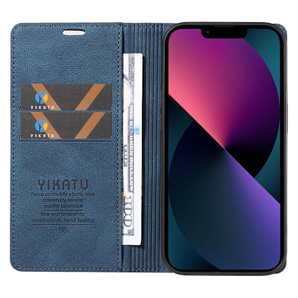 Skin-touch case för Iphone 15 Plus Pu läder plånboksställ Cover Blue
