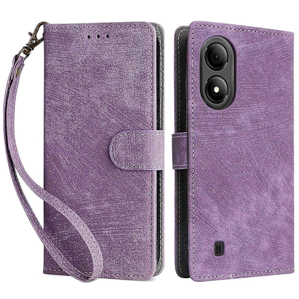 For ZTE Blade A33S Leather Case RFID Blocking Phone Cover with Strap - Green Multicolor Purple