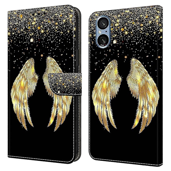 Sony Xperia 5 V Kotelo 3D-kuvio PU-nahkalompakko Puhelinkotelo Jalustalla Multicolor Gold Wing