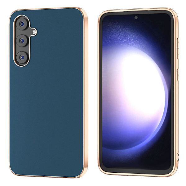 Til Samsung Galaxy S23 Fe Nano Elektroplettering Telefon Cover Silkeagtig Koskind Læder Belagt Tpu+pc Cover Blue