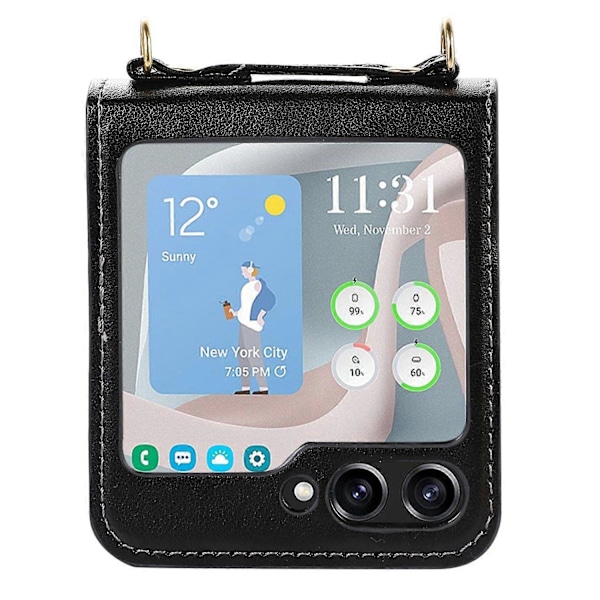 Til Samsung Galaxy Z Flip5 5G PU Læder PC Telefon Cover Beskyttelsesetui med Skulderrem Multicolor Style D