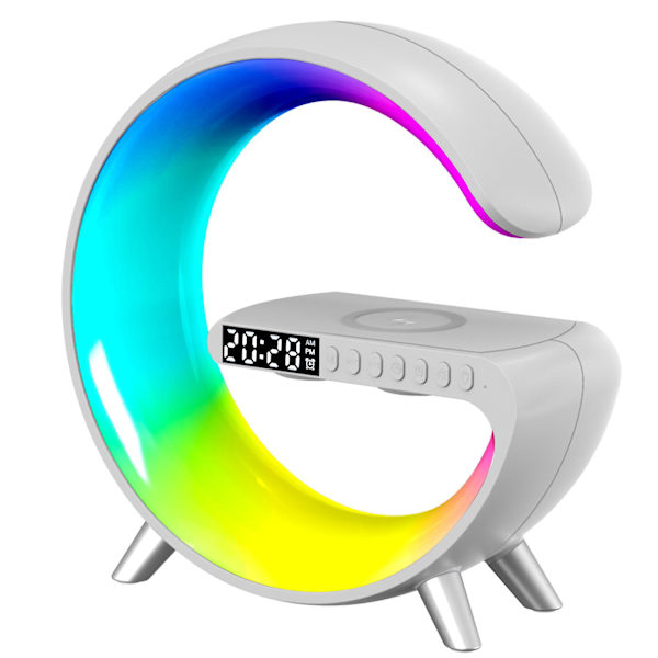 Multifunktionell trådlös laddare Väckarklocka Högtalare App Kontroll Rgb Nattljus Laddningsstation För Iphone 11 12 13 14 Samsung Gray EU PLUG