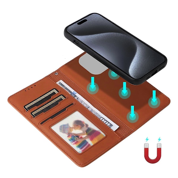 BETOPNICE 005 Deksel til iPhone 15 Pro Avtakbart 2-i-1 Lommebokdeksel i Lær Multicolor Style E