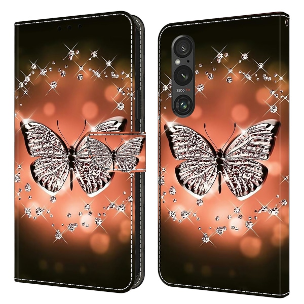 Til Sony Xperia 1 V Wallet PU Læder Beskyttelsesetui 3D Mønster Print Stå Telefon Cover Crystal Butterfly
