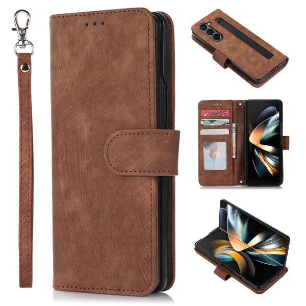 För Samsung Galaxy Z Fold5 5g Pu-läder+plånbok Phone case Stativ Skin-touch Cover Brown