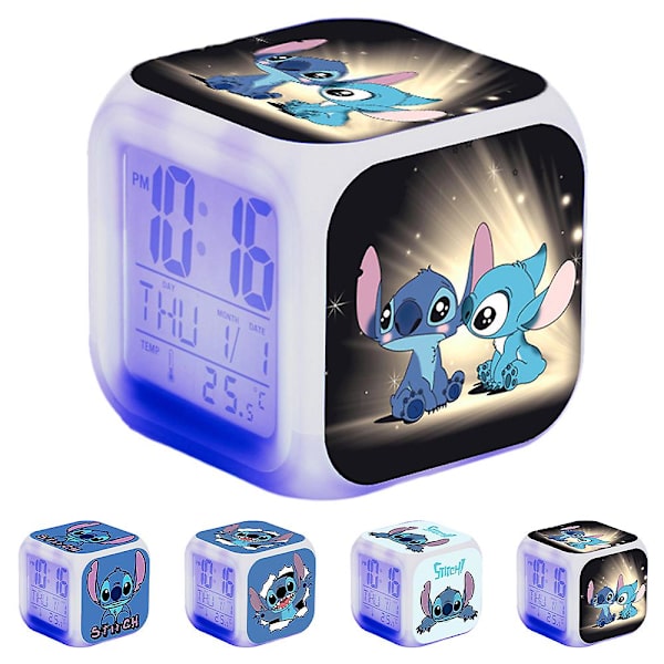 Lilo & Stitch Digital väckarklocka 7 färgskiftande tecknad nattlampa Sängklocka Heminredning Barn leksakspresenter D