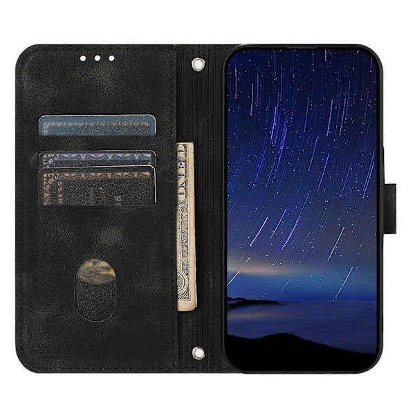 Til Samsung Galaxy S25 Edge Etui Præget Linje Læder Telefon Cover med Praktisk Rem Multicolor Black