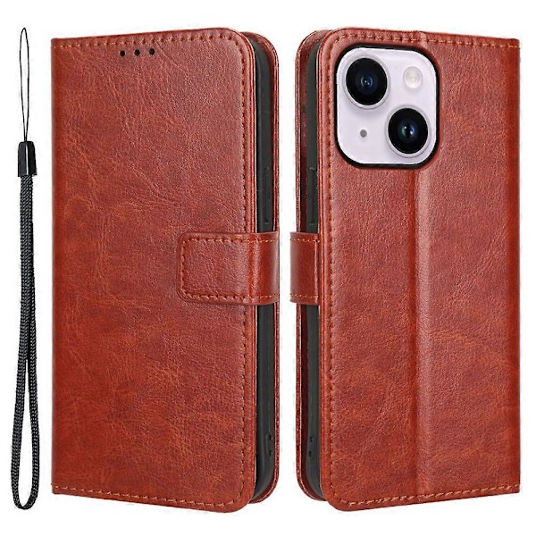 Telefoncover til iPhone 15 Plus Cover Crazy Horse Tekstur Læder Wallet Stand Shell Multicolor Style D