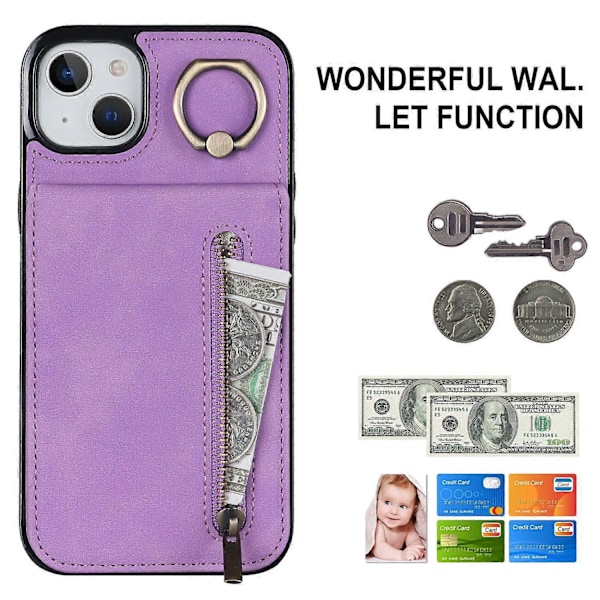 Takakuori iPhone 15 Plus -puhelimelle, RFID-suojattu lompakkokotelo Retro PU+TPU-jalustakansi Multicolor Style F