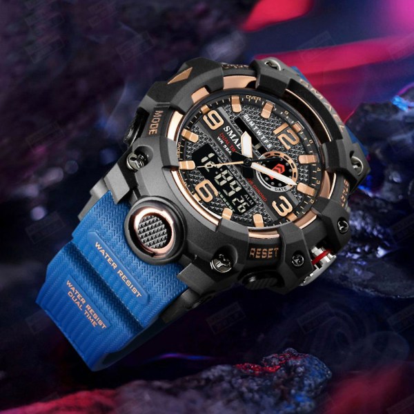 Smael Digital Herr Militär Klockor Dual Time Vattentät Lyx Topp Watch Herr Sport Led Quartz Analog Armbandsur Herr Blue RoseGold