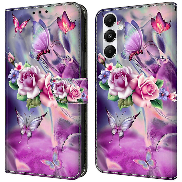 Til Samsung Galaxy A25 5G Wallet Case Anti-drop 3D Mønster Print Cover Multicolor Butterflies/Flowers